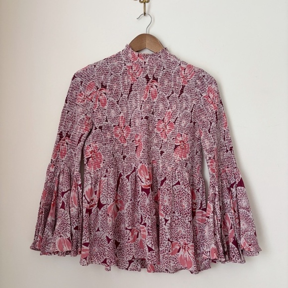 Bytimo Tops - ByTiMo Pink Floral Smocked Blouse Small Summer Boho Luxe